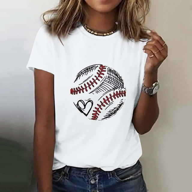 Séductiva T-Shirt à Manches Courtes pour Femmes Économies de Printemps Liquidation Mode Décontractée Imprimé Baseball T-Shirt à Manches Courtes