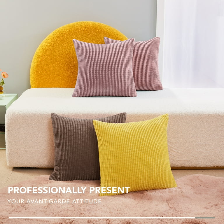 Deconovo Set of 2 Velvet Cushion Covers Throw Pillow with Invisible Zipper, Lemon Yellow / 18W X18L inch