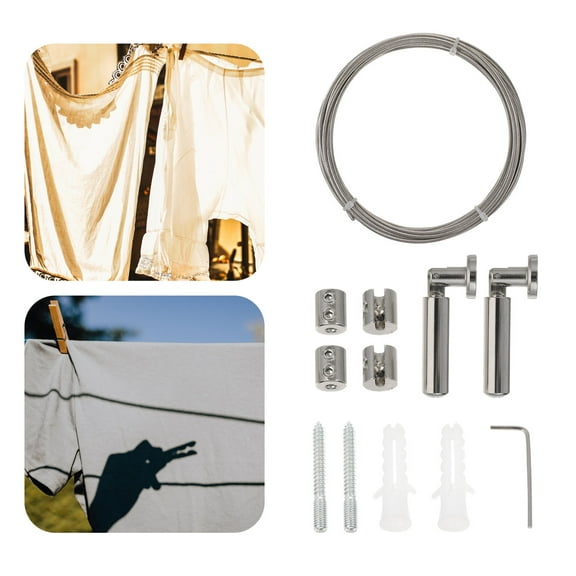 Niceauty Stainless Steel Curtain Wire Rod Set Hanging Clothes Household Users Set