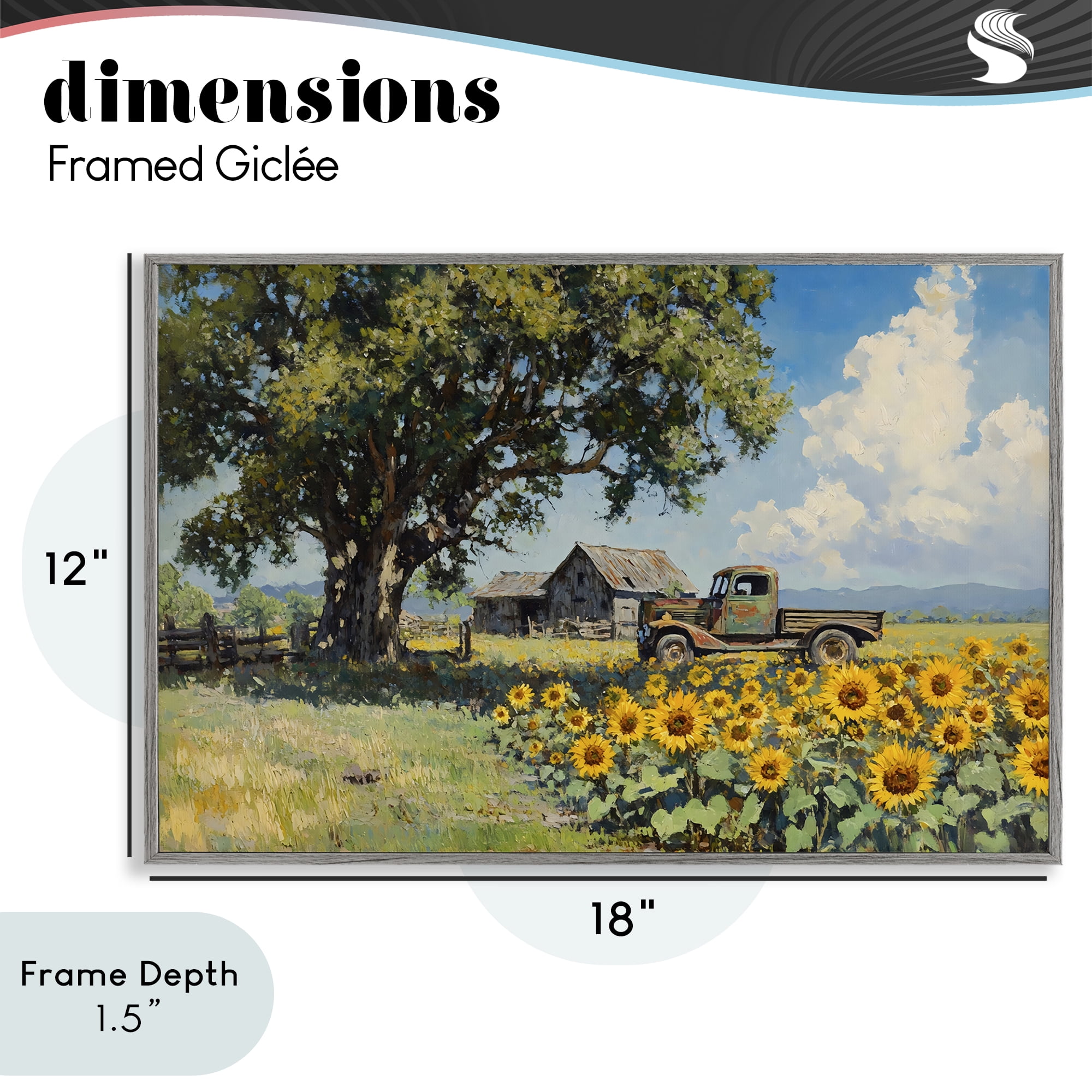Stupell Industries Sunflower Pickup by Old Barn Gray Framed Giclee Art, design by Franklyn Gregory
