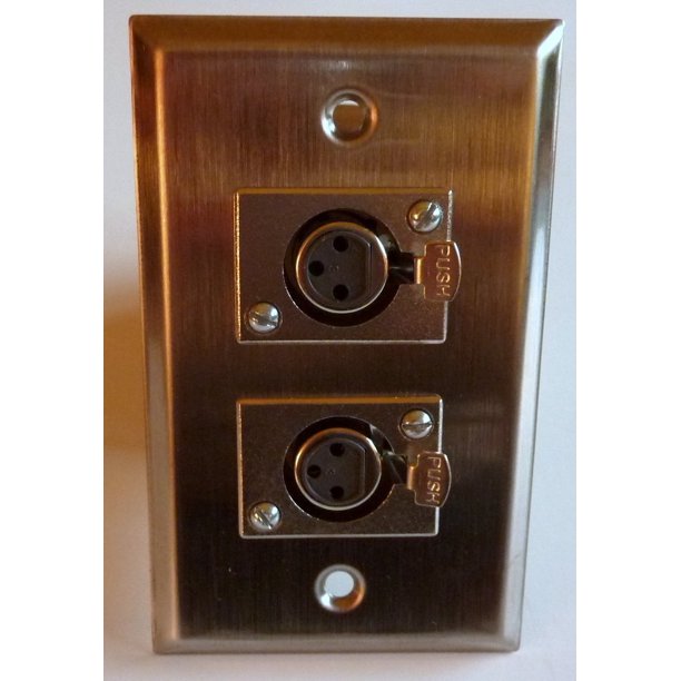 Philmore Stainless Steel Wall Plate with Dual 3Pin Female Microphone Connectors; 75727