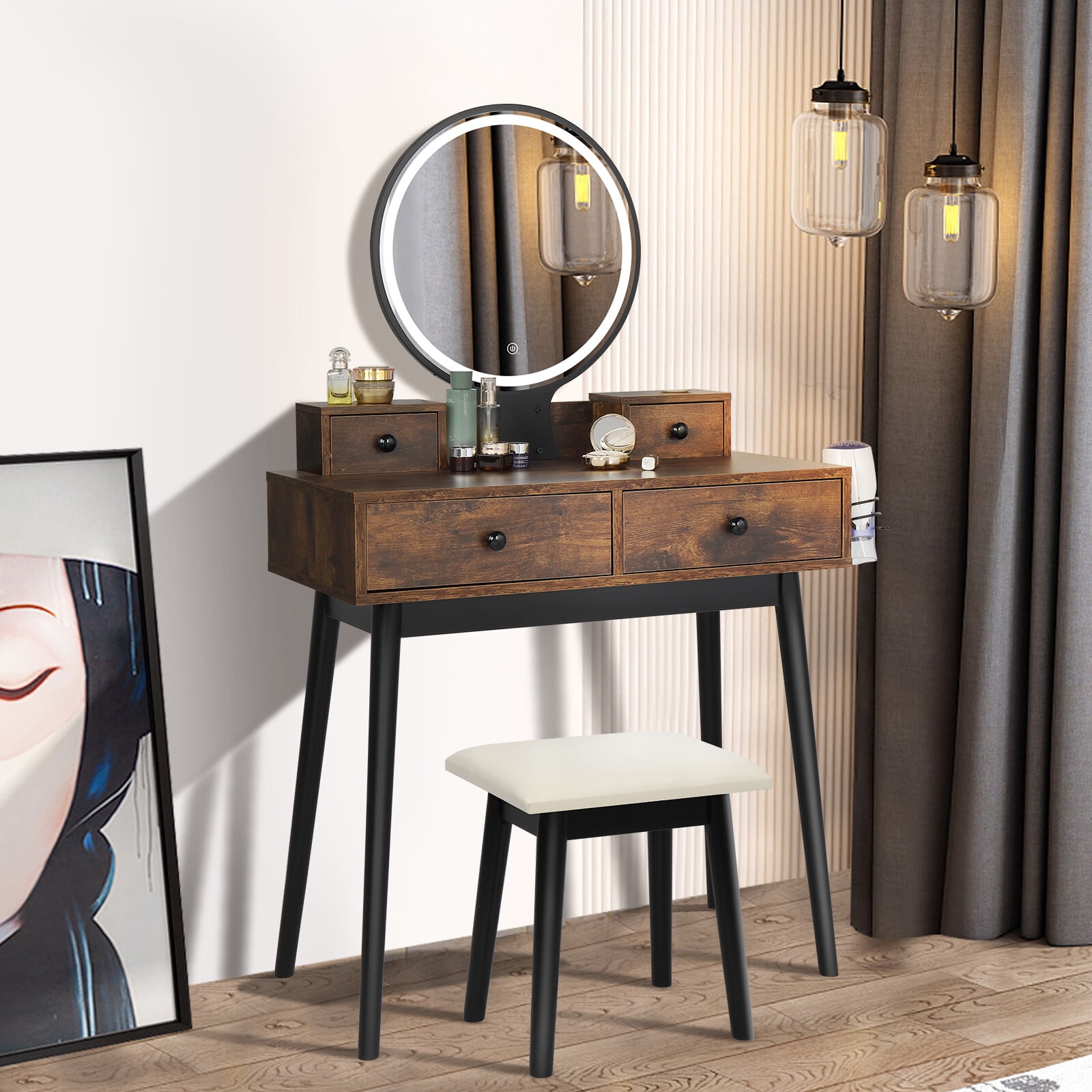 Details about   Bedroom Makeup Vanity Set Dressing Table w/ Stool 3 Variable Touch LED Light H8 