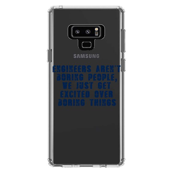 DistinctInk Clear Shockproof Hybrid Case for Samsung Galaxy Note 9 - TPU Bumper Acrylic Back Tempered Glass Screen Protector - Engineers Aren't Boring Excited Over Boring Things