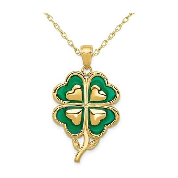 14K Yellow Gold 4-Leaf Clover Charm Pendant Necklace with Chain