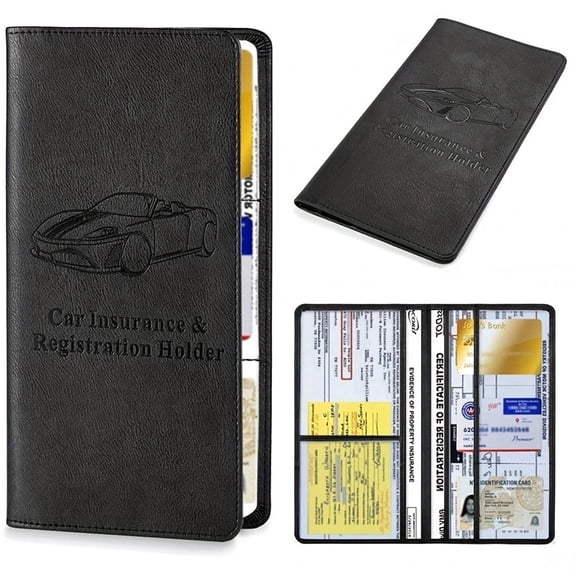 Car Registration and Insurance Card Holder,Leather Car Document Holder for Cards License,Interior Car Accessories for Women Men Teens-Black