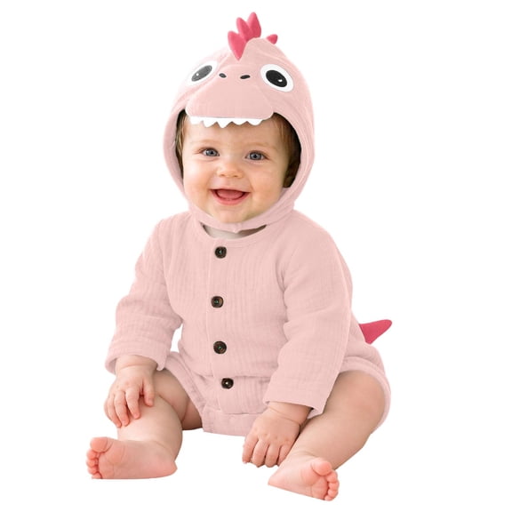 SIYUDAN Baby Girls Boys Dinosaur Long Sleeve Bodysuit with 3d Hat and Tail Baby Outfits 9-12 Months