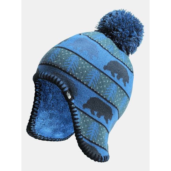 The North Face Hat Littles Kids Faroe Beanie Clear Lake Blue With Pom Pom (NF0A4VSJW8G) - Choose Size