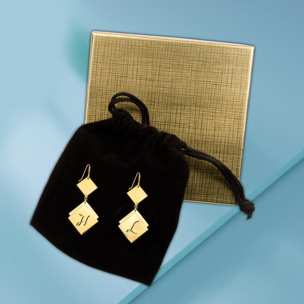 Personalized Engraved Diamond-Shaped Initial Earrings in 14kt Gold Plated Sterling Silver or Sterling Silver