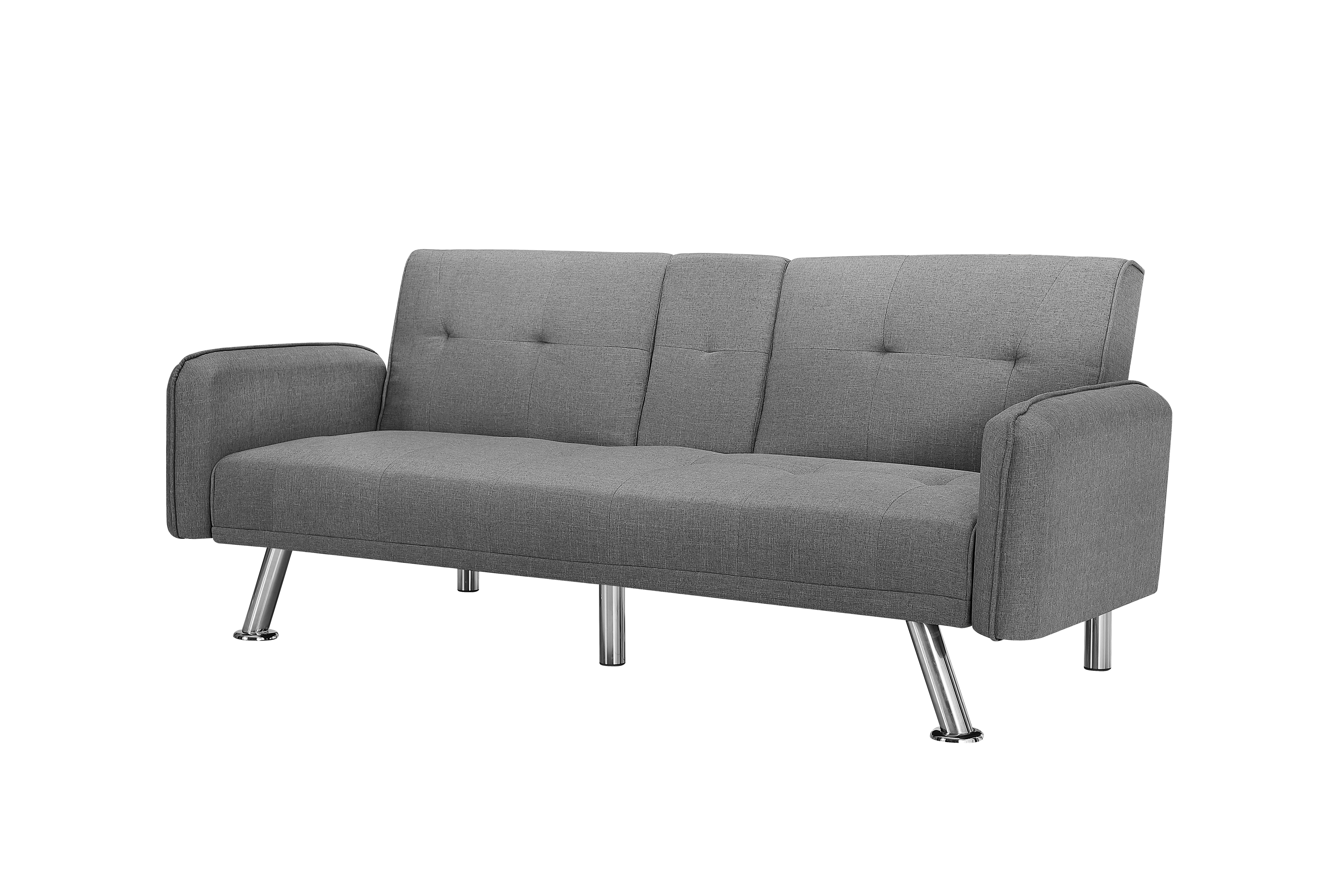 Gewnee 74.4” Futon Sofa Bed with 3-Angle Adjustable Backrest & Cup Holders,Twin Sleeper Sofa with for Home,Office,Guest Room(Light Grey）