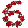 thumbnail image 3 of 2PCS Poinsettia Christmas Flowers Decorations Garland String Lights - 6.5FT Xmas Tree Artificial Ornaments for Indoor/Outdoor Party Decor,with Red Berries Holly Leaves (Batteries Not Included), 3 of 7