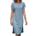 thumbnail image 3 of Ladies Summer Solid Color Slit Midi Dress Light Blue XXL, 3 of 9