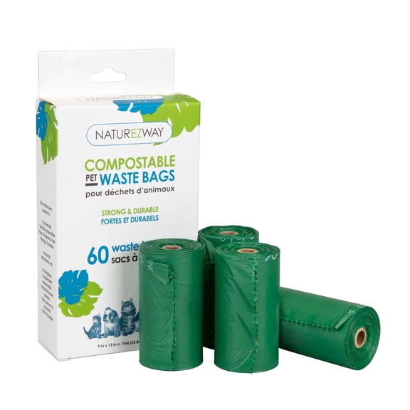 NatureZway Regular Compostable Dog Waste Bags, 60 Count