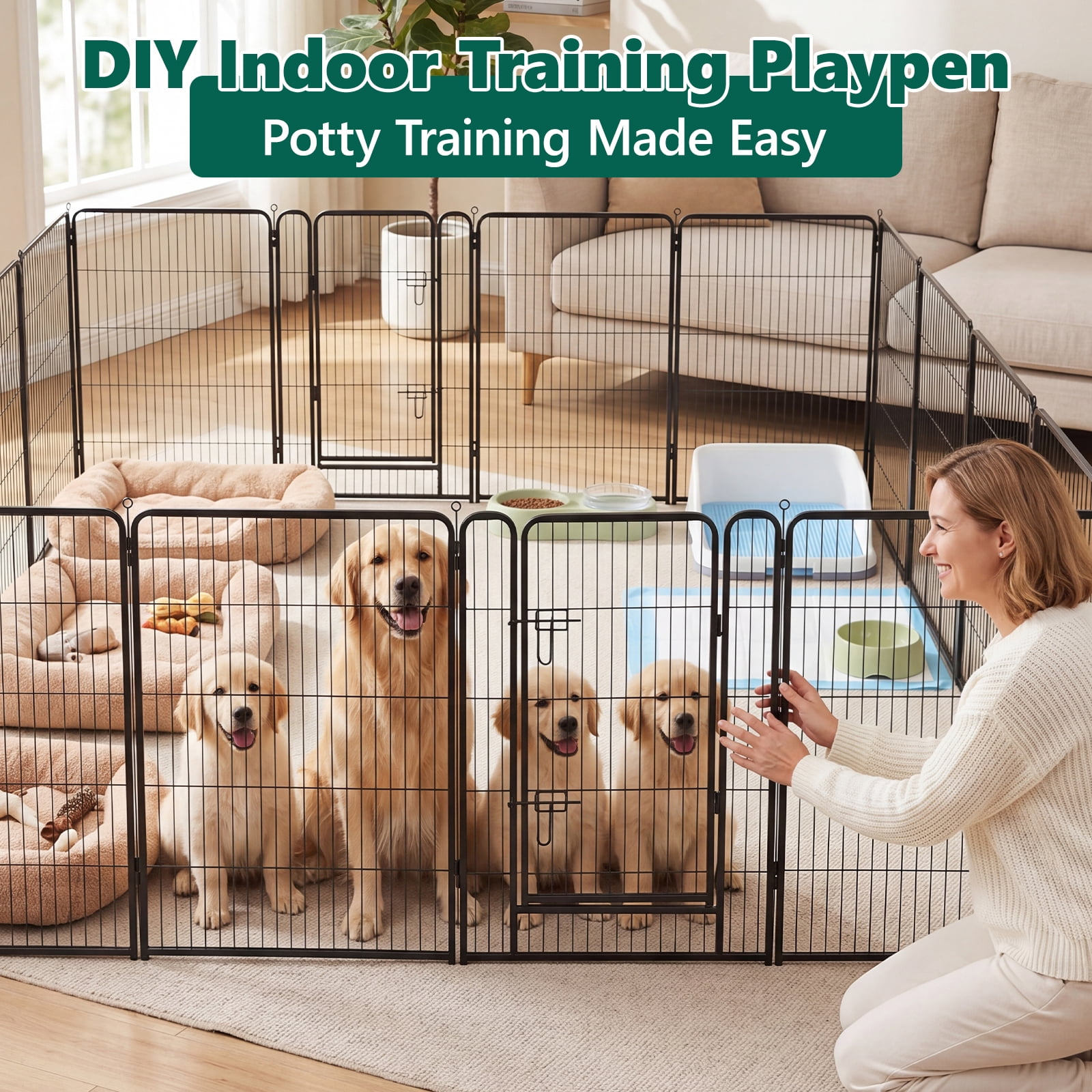 HaiCube Dog Playpen for Large Dogs, 40" 16 Panels Heavy Duty Metal Pet Playpen with Door, Foldable Indoor Outdoor Puppy Exercise Pen Fence