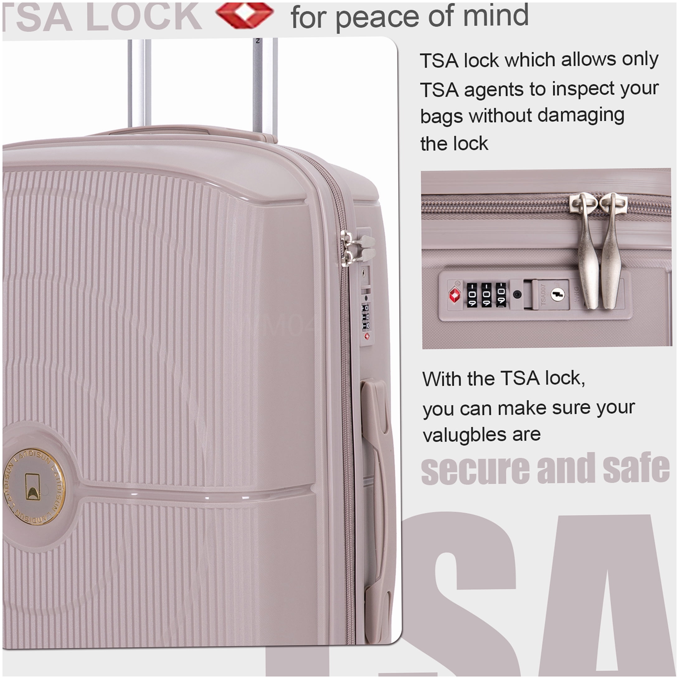 MANGIJOY Spinner Wheel Luggage Set 3-Piece Hardside, TSA Lock Suitcases Carry On 20 inch and Checked 24 28 inch, Greige