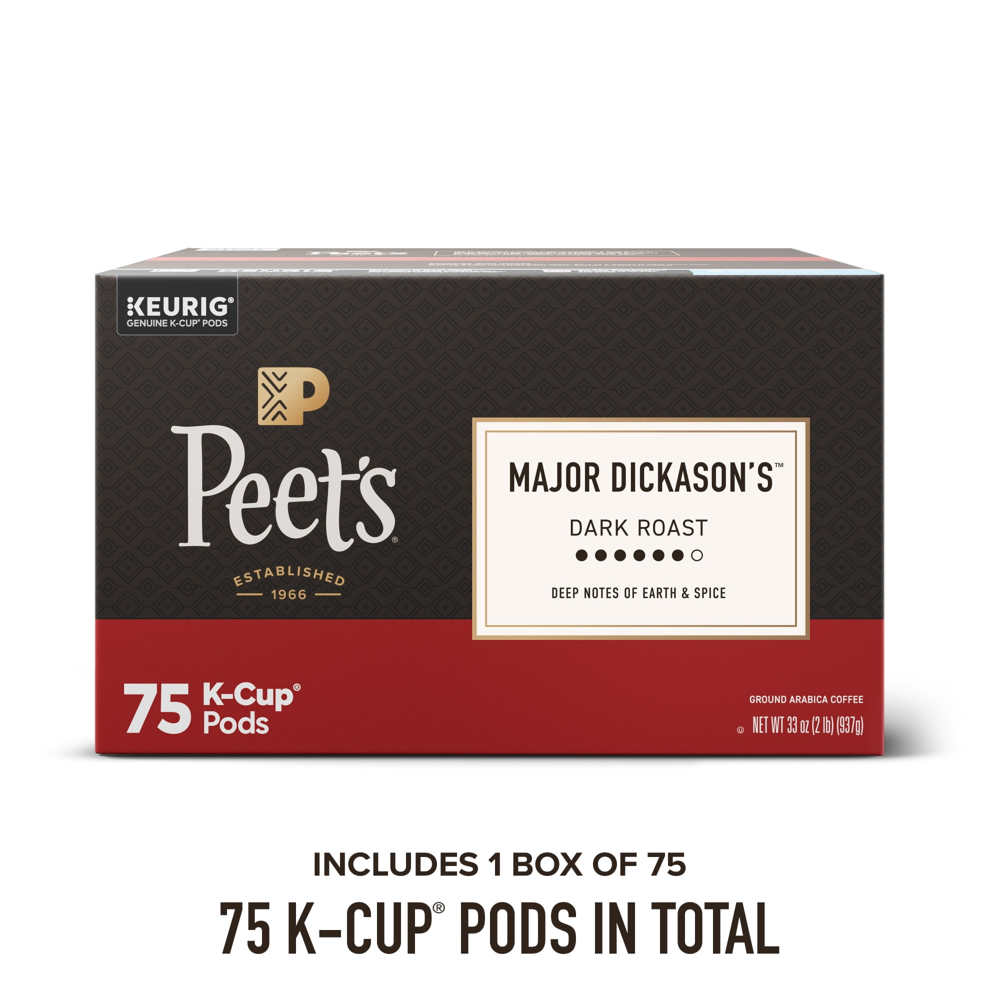 Peet's Coffee Major Dickason's Blend Premium Dark Roast K-Cup Coffee Pods, 75 Count