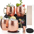 thumbnail image 1 of Juego de 4 Tazas de Cobre Moscow Mule con Jigger, Tazas Moscow Mule de 500 ml, Tazas de Aluminio Premium con 4 Pajitas y Cepillo, Copa de Bronce de Mosc&uacute; 18 oz, para Bebidas Fr&iacute;a, 1 of 7