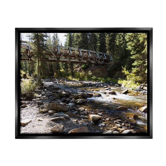 Stupell Bridge Over Babbling Brook Landscape Photography Black Floater Framed Art Print Wall Art