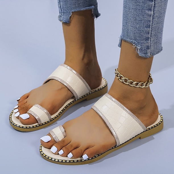MKLEKYY Sandalias para Mujer, Sandalias Informales de Verano Con Punta Abierta, Lisas, Planas, Suaves y Transpirables
