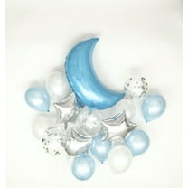 Sweet Moon 16 Piece Moon and Star Balloons Bouquet - Baby Shower, Birthday, Gender Reveal, Eid, Ramadan Party Decoration (Baby Blue)
