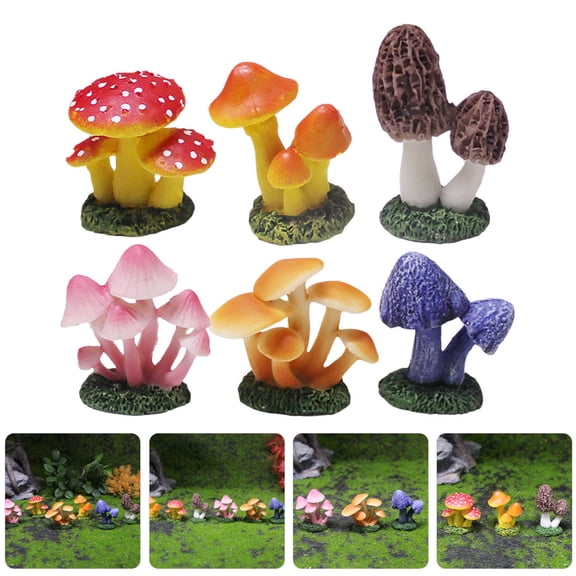 LABELEPH 6Pcs Resin Mushroom Figurines Assorted Color for Indoor and Outdoor Decoration Miniature Landscape