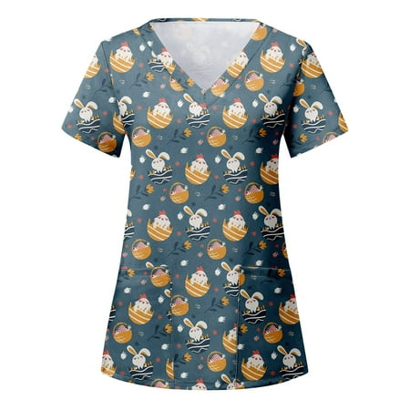 

Tshirt Women Scrub Top V-Neck Short Sleeve V Neck Scrub Top
