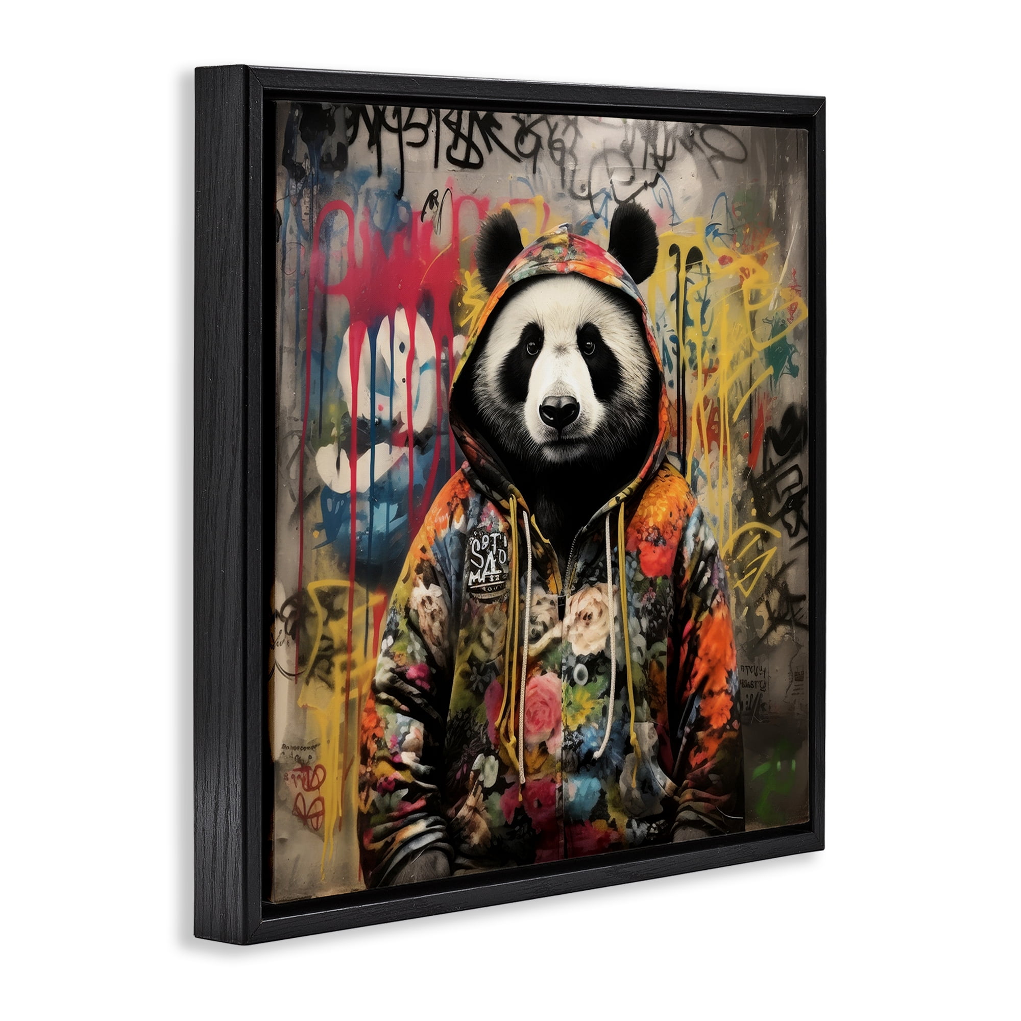 Stupell Industries Urban Graffiti Panda Animals & Insects Painting Black Floater Framed Canvas Art Print Wall Art, 25 x 25
