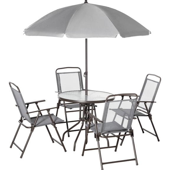 Gray Outdoor Dining Set with Tempered Glass Table | Ideal for Socializing and Dining in Outdoor Spaces | Provide Comfortable Seating and Easy Storage