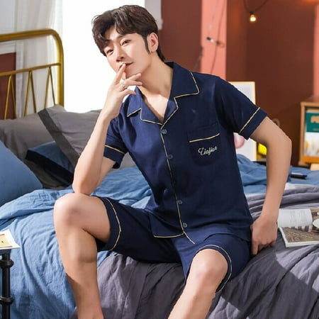 

PIKADINGNIS Men Pyjamas Set 3XL 4XL 5XL Short Sleeve Casual Home Wear Spring Summer Button Cotton Father Pajama Sets Leisure Sleepwear Set