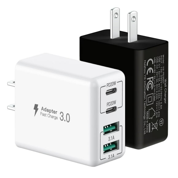 [Cargador] [USB C] [Cargador de pared] PD+QC de 40 W y 4 puertos [paquete de 2]