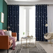 Moon Curtains Star Curtains Navy Star Blackout Curtains for Kid's Bedroom - Grommet Thermal Insulated Room Darkening Printed Curtains for Living Room NavyBlue 100*200cm