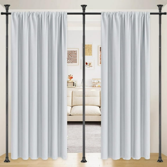 YeYeBest Room Divider, No Drilling Curtain Rods for Room Separation, 4-10ft(H) 28-114''(W) Adjustable Heavy Duty Floor to Ceiling Wall Curtain Rods, Black