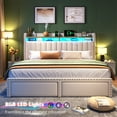 thumbnail image 6 of EnHomee Queen Size Bed Frame with 2 Drawers & 2-Tier Storage Shelf Upholstered Bed Frame with Headboard & Storage & LED Lights & Charge Station, Beige, 6 of 8