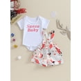 thumbnail image 2 of Wassery Infant Boys Christmas Outfits Clothes 3M 6M 12M 18M Baby Boys Short Sleeve Letter Print Romper Cartoon Suspender Shorts Sets 2PCS Holiday-themed Clothing for Newborn Girl, 2 of 7