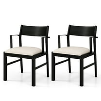 Gymax Dining Chair w/ Arms Set of 2 Modern Kitchen Chairs & Contoured Backrest Black & Cream
