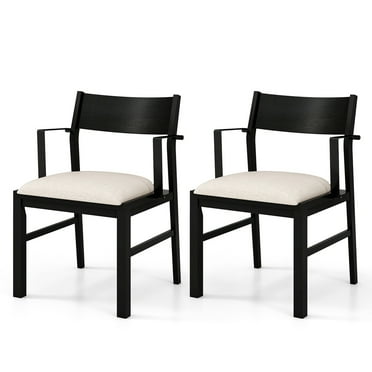 Gymax Dining Chair w/ Arms Set of 2 Modern Kitchen Chairs & Contoured Backrest Black & Cream