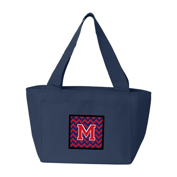 Letter M Chevron Yale Blue and Crimson Lunch Bag