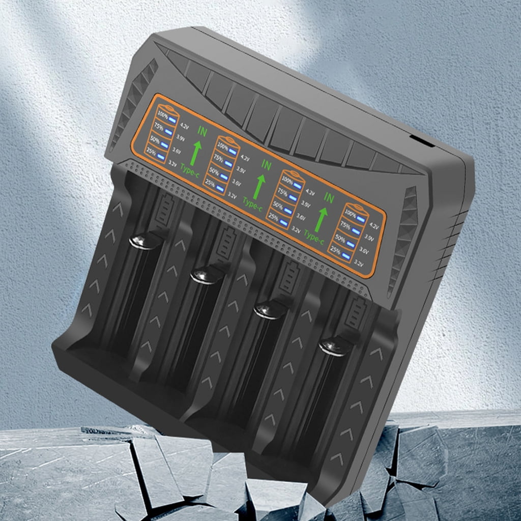 4 Bay Charging Base Battery Charger for 3.7V Batteries Supports 18650 26650  21700 18490 10400 14500 Models