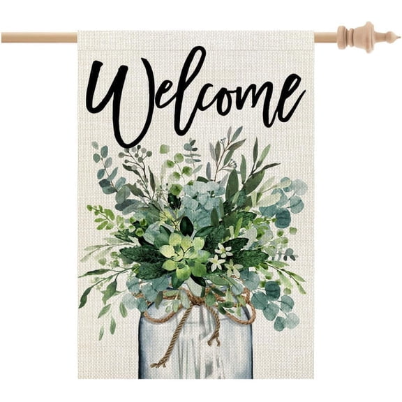 Spring House Flag 28x40 Inch Double Sided Floral Mason Jar Large Burlap for Outside Welcome Holiday Yard Party Decoration CF870-40