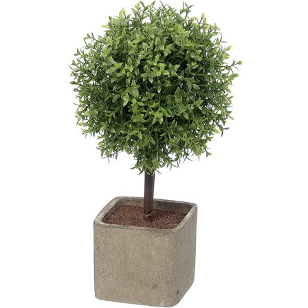 Realistic Artificial Boxwood Ball Topiary Tree, Gray Stone Finished Planter, 10.25 inches Tall