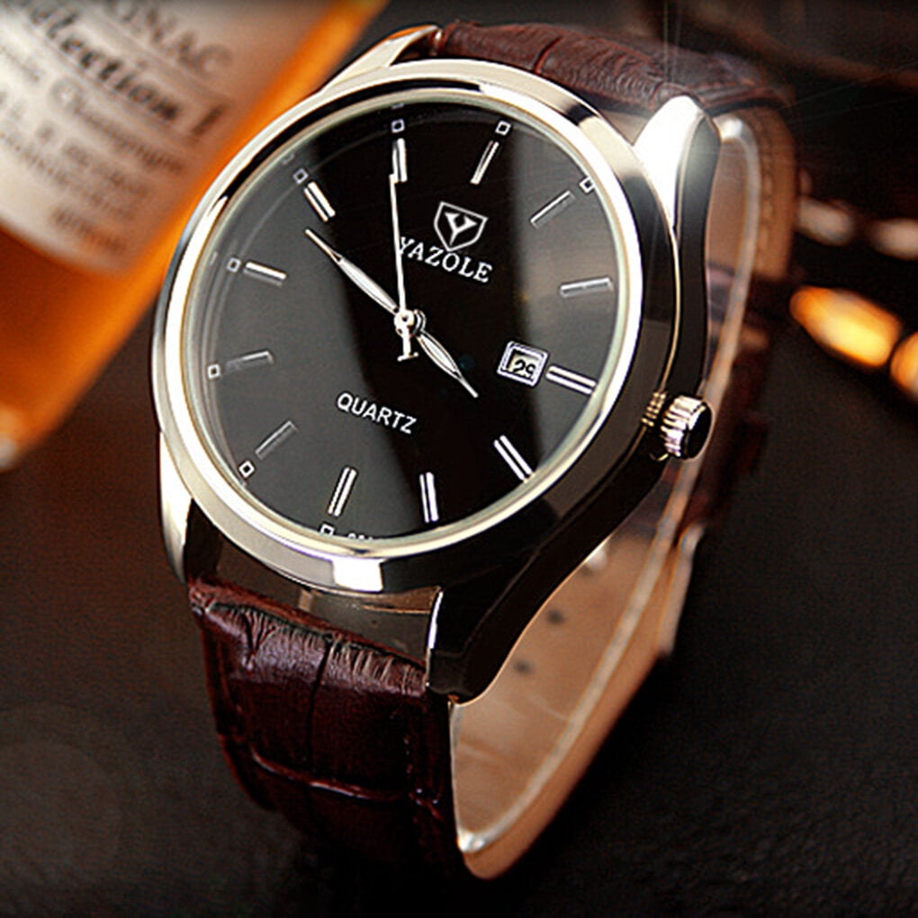 Men Watch Noctilucent Leather Band Analog Quartz Wristwatch