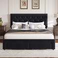 thumbnail image 1 of Cama Tapizada de Terciopelo con Cabecero Alto y 2 Cajones | Base de Madera Incluida | Vintage Moderna, King, Negro, 1 of 11