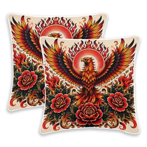 2 Pack Pillow Covers Phoenix Printed Decorative Pillow Case with Hidden Zipper, (No Pillow Insert)
