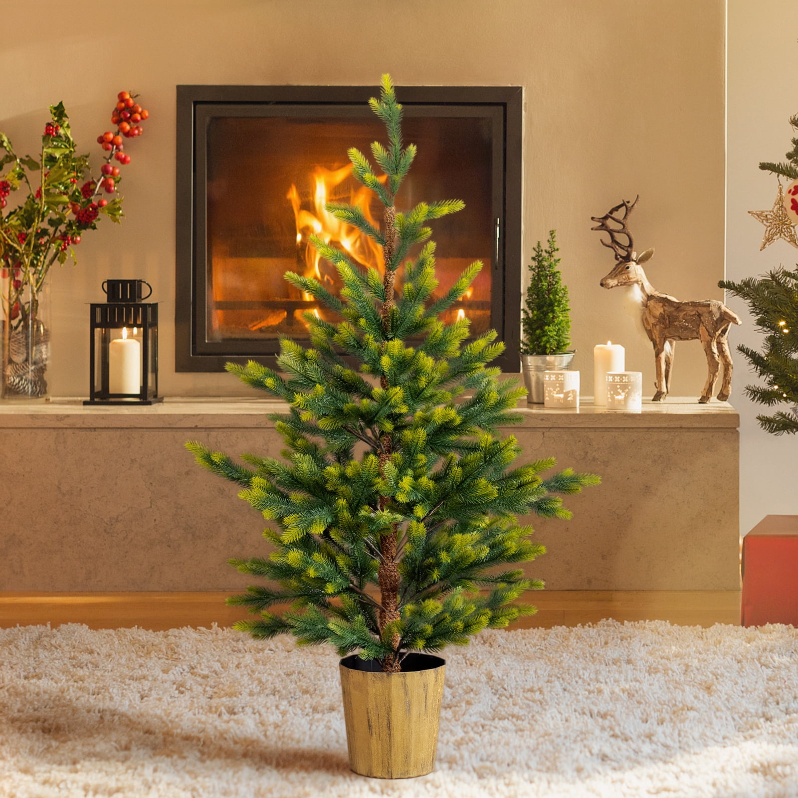 Astoutdoor 2 Pack 4 ft Dual-Tone Artificial Christmas Tree with Pot Stand, 119 Branch Tips, Green