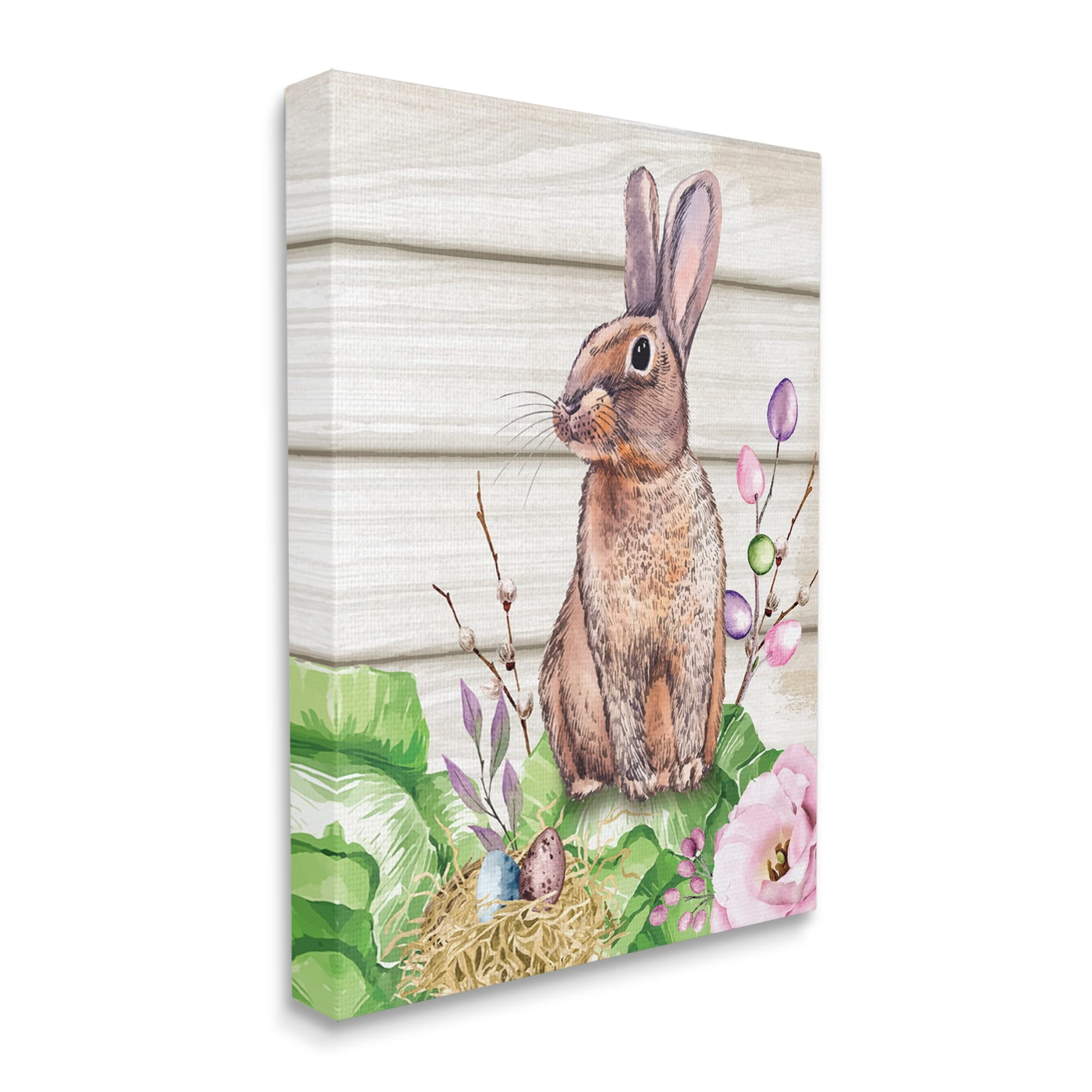 Stupell Spring Flower Garden Country Rabbit Holiday Painting Gallery Wrapped Canvas Print Wall Art