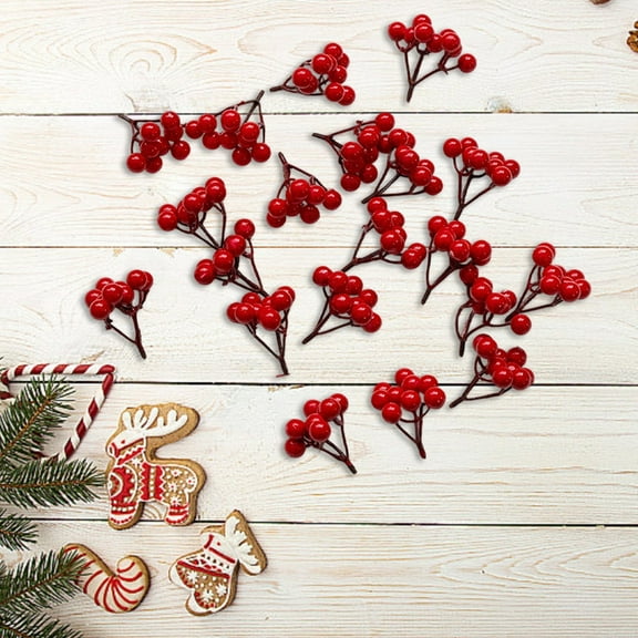 Burgundy Berry Stems 20-Pack, 2.36 Inch Artificial Red Berry Branches for Christmas Decorations, DIY Wreaths, Wedding Arrangements and Holiday Floral Crafts