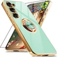 thumbnail image 1 of ORUYROP for Samsung Galaxy S23 Case with Screen Protector, Built-in 360 Rotation Ring Holder Magnetic Stand, Luxury Shiny Plating Edge Shockproof Electroplated Protective Phone Cover (Mint/Gol, 1 of 7