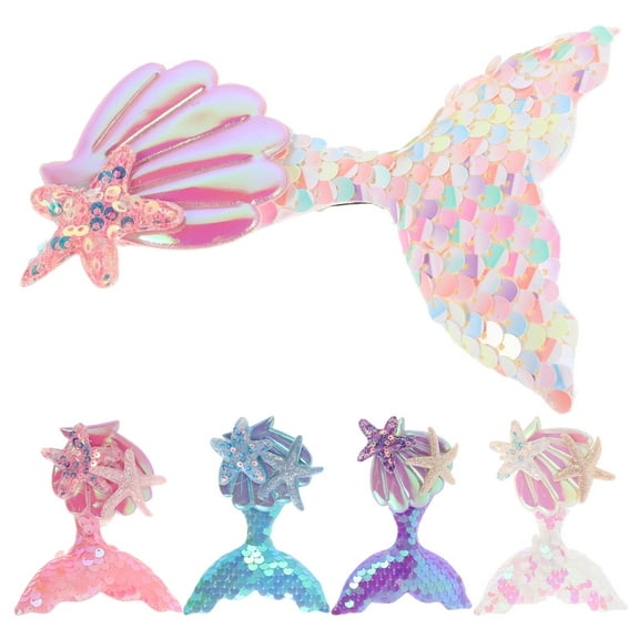 DEEPCRAFF Cute Mermaid Hairpins Adorable Design Glittering Sequins for Toddlers 5Pcs