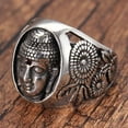 thumbnail image 3 of PAMTIER Unisex Stainless Steel Vintage Domineering Tibetan Buddhist Red Gemstone Sakyamuni Buddha Head Biker Ring Hip Hop Style Silver Size 8, 3 of 6