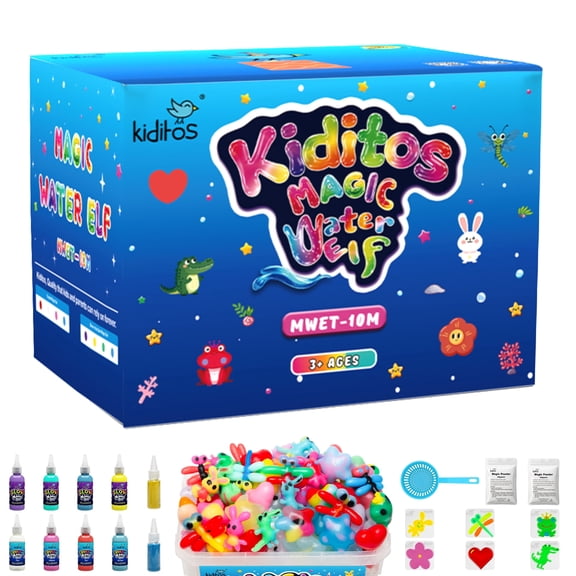 Kiditos Magic Water Elf Toy Kit,Aqua Fairy Water Gel kit-8 Magic Gels&6 Molds with Star Bottle-Make Your Own Water Pets&Squishy Toys–Creativity DIY Craft Kit, Birthday Gifts for Kids