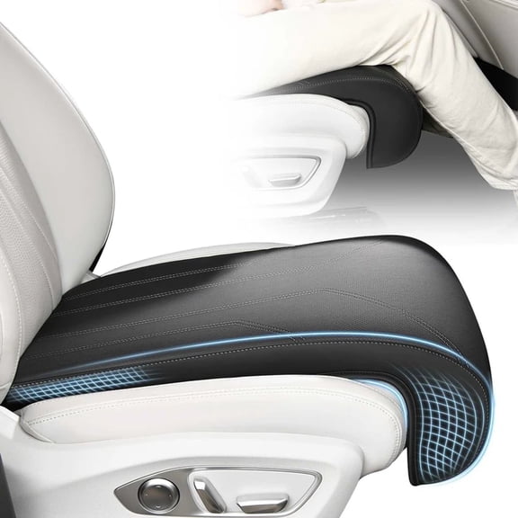 FLORICH Car Seat Extender Leg Support Cushion for Driver Seat and Office Chair, Leather, Memory Foam Car Seat Cushion - Comfortable Support for Long Drives, Black